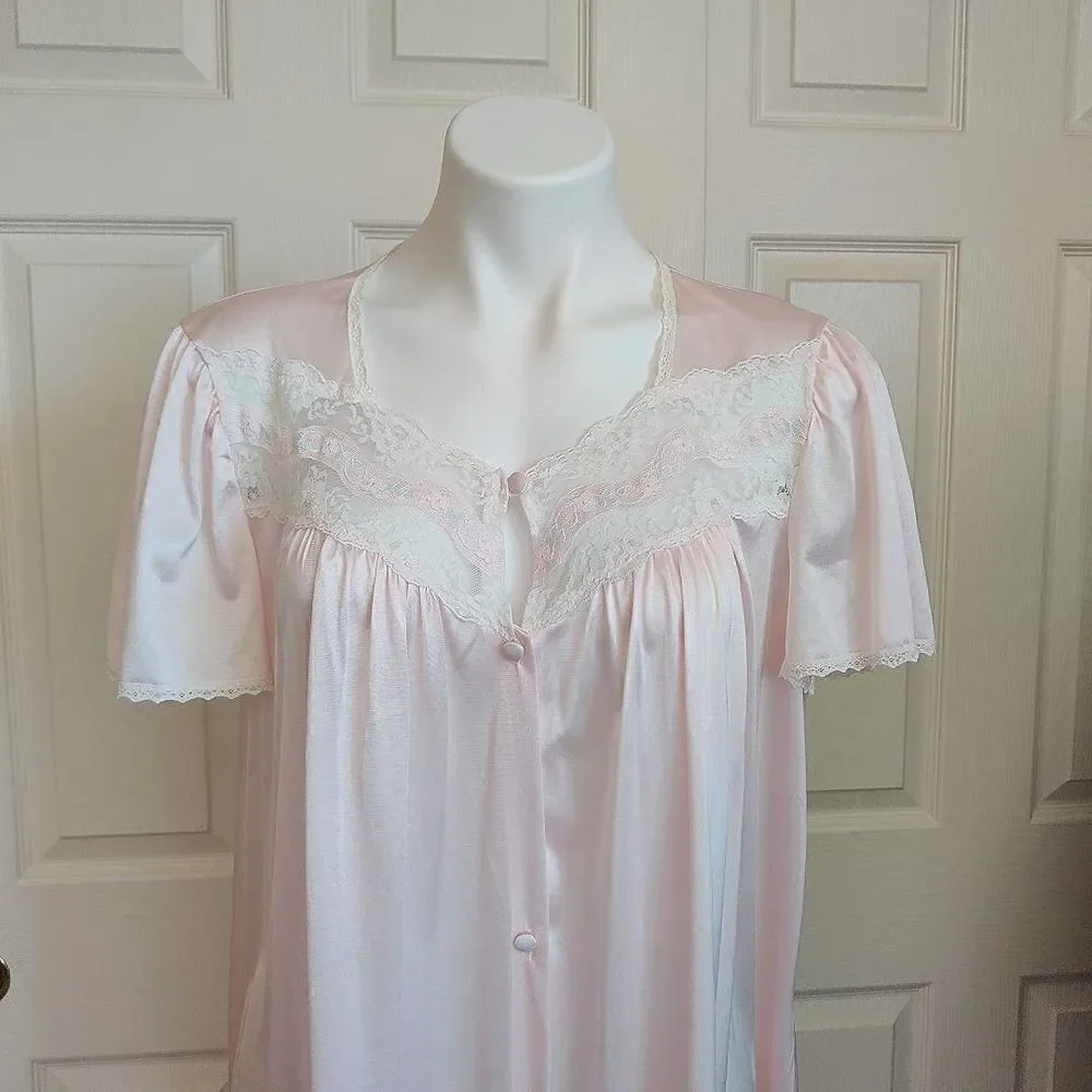 Vintage Vanity Fair short sleeve button front nightgown housecoat M